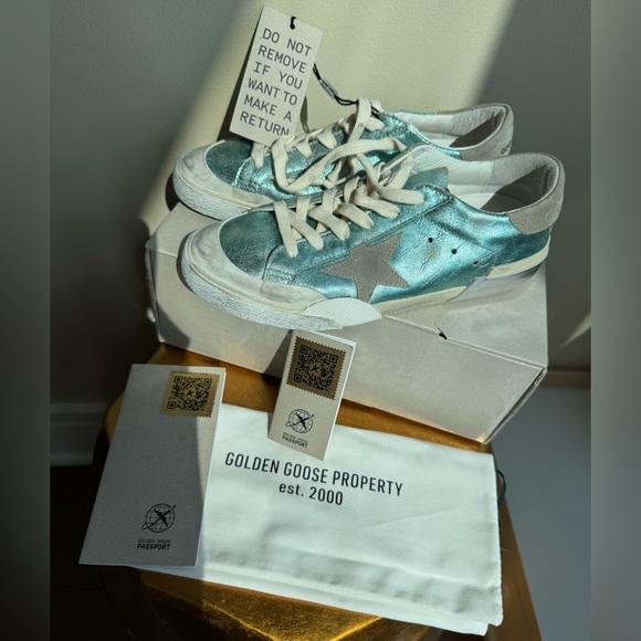 NWT Golden Goose Superstar Vintage Laminated Sneaker, Mint/teal, Size 39 (US 9) - Picture 4 of 17